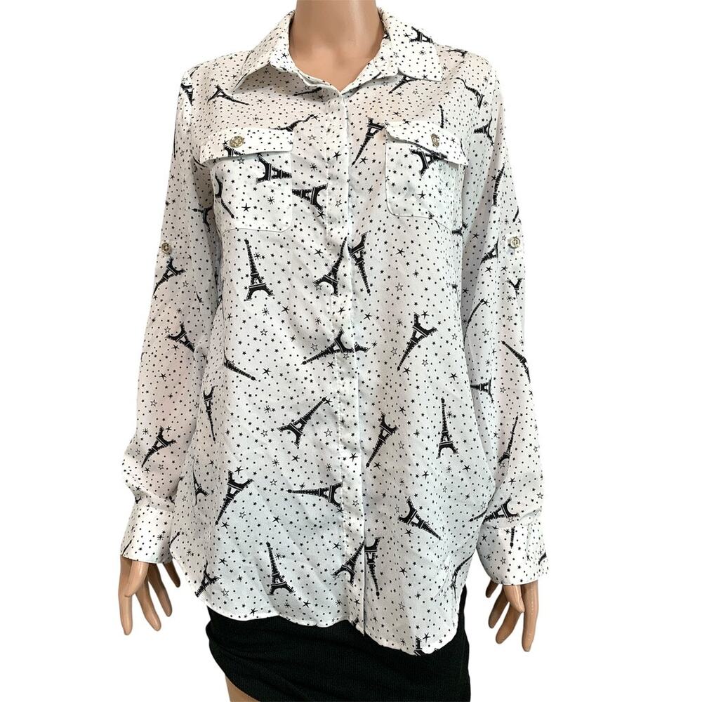 Karl Lagerfeld Paris medium Eiffel Tower button front blouse TLS1 3381